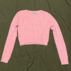 Fuzzy cropped fitted sweater